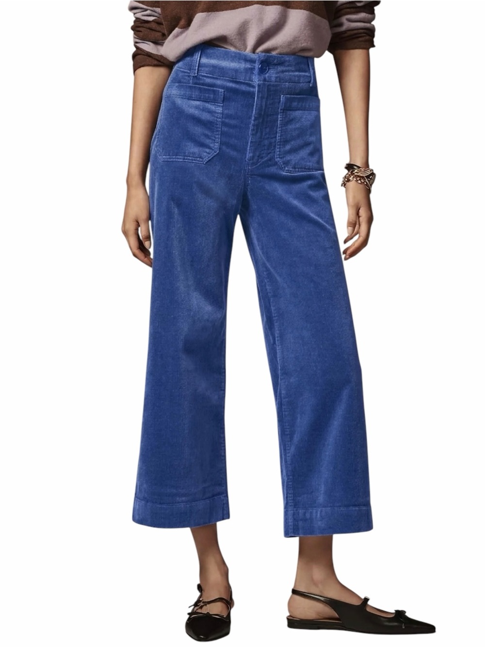 Anthropologie Maeve Colette Cropped Wide-Leg Pants Blue Corduroy Sz 30